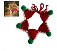 Cat Dog Christmas Costumes,Handmade Knit Pet Scarf, Kitten Necklace Scarf Crochet Bib, Xmas Cat Bandana Collars,Adjustable Fit Five-Pointed Star Clothes