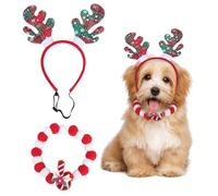 Cat Dog Christmas Outfit, Pet Christmas Costume, Christmas Pet Headwear, Xmas Small Dog Dress up, Christmas Reindeer Antlers Hat, Christmas Pom Pom Collar for Puppy Dog Cat