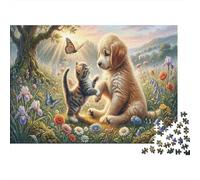 Cat & Dog Classic 1000 Pc Rigid Cardboard Jigsaw Spring Flower Field for Seniors Leisure Time Rainy Day Fun Must-Have Puzzle Lovers 70x50cm/1000pcs
