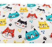 Cat & Dog Fabric - 100% Cotton Printed Fabric - Pet-Themed Animal Material - 44” Wide - Ideal for Quilting, Crafts & Sewing Projects, Pets (Mochi Cats on White, Half Metre)