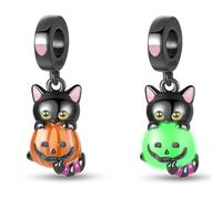 Cat Dog Glow In Dark Dreamcatcher Sea Ocean Mother Daughter Lucky Ladybird Owl Charm Bead Pendant 925 Sterling Silver Compatible With Pandora Charm Moments Bracelet (Colour Changing Black Cat)