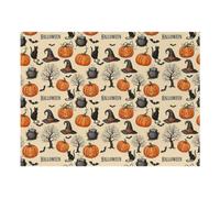 Cat Dog Halloween Black Cat Bat Pumpkin Skull Party Pattern Food Mat | Leakproof Quick-Dry Pet Feeding Mat Cat Food Mat for Food & Water Pet Bowl Mat for Dogs & Cats, Kitchen, Home or RV Use