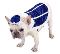 Cat Dog Halloween Cosplay Costume,Adjustable Pet Halloween Christmas King Queen Cloak Gem Crown Hat Set Luxury Fur Red Blue Cape Dress Up Clothing_S(Blue)
