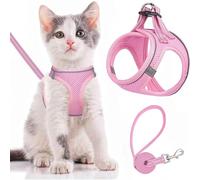 Cat Dog Harness and Lead Set, Cat Harness for Walking Escape Proof, Adjustable Small Pets Lead and Harness Set, Easy Control Breathable Leash with Reflective Strip (Pink, M)