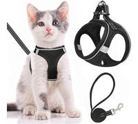 Cat Dog Harness and Lead Set, Cat Harness for Walking Escape Proof, Adjustable Small Pets Lead and Harness Set, Easy Control Breathable Leash with Reflective Strip (Black, S)