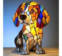 Cat/Dog Lamp Stained Glass, Retro Cat Stained Resin Tabletop Night Light, Cute Pet Themed LED Lamp, Animal Series, Gift for Pet Lovers (Beagle)