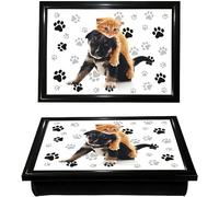 Cat & Dog Love Lap Tray - Cushioned Bean Bag Base for TV Dinners, Laptops, Crafts & Breakfast in Bed - Black