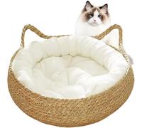 Cat Dog Nest Woven Breathable Dog Bed Round Cat Beds for Indoor Cats Small Wicker Dog Bed Mats for Summer Comfort