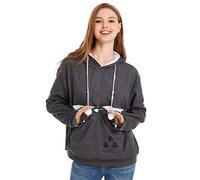 Cat Dog Pouch Hoodie Large Pet Pouch Sweatshirt Puppy Kitten Holder Carrier Pullover Shirt Unisex Hoodies, Dark Grey, XXXXL