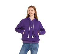 Cat Dog Pouch Hoodie Large Pet Pouch Sweatshirt Puppy Kitten Holder Carrier Pullover Shirt Unisex Hoodies, Purple, Medium