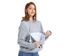 Cat Dog Pouch Hoodie Large Pet Pouch Sweatshirt Puppy Kitten Holder Carrier Pullover Shirt Unisex Hoodies, Light Grey, XXXXL