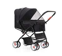 Cat/Dog Pram Stroller Easy One-Hand Fold, 4 Wheel Dog Strollers for Medium Small Dogs, Reversible Push Handle Pet Stroller Puppy & Kitten Carrier Extended Cockpit 25in(Nero)