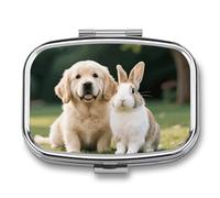 Cat Dog Rabbit Pill Box Travel Pill Organizer 2-Compartment with Mirror Design Portable Square Medicine Case for Vitamins, Jewelry & Essentials Durable Pocket Pillcase for Purse, Camping