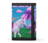 Cat Dog Rabbit Trifold Wallet Front Pocket Coin Purse - Slim Credit Card Holder for Men & Women, cat Cowboy with Rifle Rides A Horse on Green, One Size, Classic