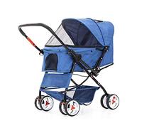 Cat/Dog Stroller Cheap Easy One-Hand Fold 4 Wheel Dog Strollers for Medium Small Dogs Reversible Push Handle Pet Stroller Puppy & Kitten (Rose Red) (Blue)