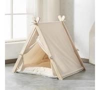 Cat & Dog Teepee Tent - Portable Pet House with Removable Washable Cushion & Thick Pad | Foldable, Easy Assemble | Breathable Bed for Indoor/Outdoor white