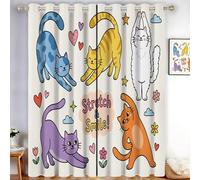 Cat Doing Stretching Exercises Bedroom Curtains Blackout - Hand-Drawn Cartoon Style Living Room Curtains W66 x L90 Inch Eyelet - Soft Thermal Insulated Beige Drapes for Windows Decorations - 2 Panels
