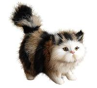 Cat Doll Realistic Cat Cute Standing Cat Plush Simulated Artificial Faux Fur Cat Doll Decorative Detailed Fake Cat Photography Prop, Black + Grey