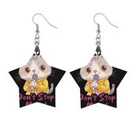 Cat Don't Stop Meow Women's Earrings Wooden Pendant Dangle Jewelry Stylish Accessories for Party