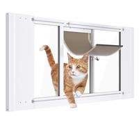 Cat Door for Window,Adjustable to Fits 27.5"-33" Width Sliding Windows,Aluminum Frame Window Cat Door Insert,Magnetic Close Cat Window Door,Quick Install Window Pet Door for Cats & Small Dogs