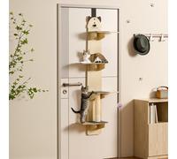 Cat Door Hanger with 4-Tier Vertical Design & Scratching Post, Over The Door Cat Tree with Plush Pads & Tease Ball, Door Hanging Cat Shelves for Indoor Cats' Play & Relaxation 170cm