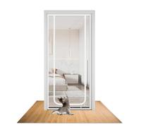 Cat Door Screen,80X200cm Reinforced Cat Resistant Mesh Screen Door Fly Screen Curtain, Heavy Duty Pet Screen Door with Double Zip, Prevent Dogs Cats Running out from Home (White)