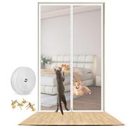 Cat Door Screen, Door Fly Screen Curtain 90X200CM, Heavy Duty Anti Mosquito Fly Curtain Pet Screen Door with Zip Prevent Dogs Cats Running Out from Home, Cat Screen Mesh for Living Room Kitchen Patio