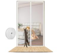 Cat Door Screen, Reinforced Cat Resistant Mesh Door 90X210CM, Heavy Duty Anti Mosquito Fly Curtain with Zip, Prevent Dogs Cats Running Out from Home, Pet Mesh for Living Room Kitchen Patio (White)