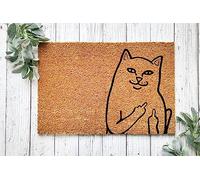 Cat Doormat | Funny Doormat | Cat Lover | Cute Doormat | Welcome Mat | Funny Gift | Housewarming Gift | Black Cat | Cat Middle Finger 30X18 Inch