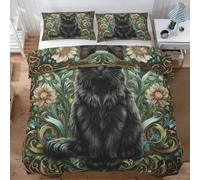 Cat Double Duvet Cover Sets, William Morris Bedding Sets Double-Sided Printing, Soft Microfiber Quilt Cover With Zip Fastening + 2 Pillowcase, 200x200 wl72