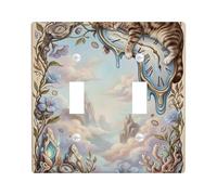 Cat Double Light Switch Cover Plate, Fanciful Fantasy Clock Flowers N/a Blue Plastic Standard Size Toggle Light Switch Cover for Living Room Bedroom Home Office Decor