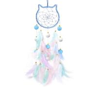 Cat Dream Catcher,Lovely Cat Shape Colorful Handmade Woven Dream Catchers Feathers Wall Hanging Decoration,Cat Dreamcatcher Art Ornament Gift Chimes for Home Children Bedroom Decor(Blue)