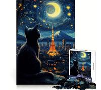 Cat Dreaming Tokyo Starry Night Puzzles for Adults 1000 Puzzles Cognitive Workout Time Well Spent No Rough Edges Merry Gift (38x26cm)