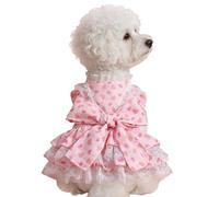 Cat Dress - Heart Pattern Pink | Dog Tutu for Puppies - Cute Bow Dress Dog Pomeranian Soft Mesh Material Summer Clothing Princess Costume Birthday Wedding Accessories