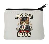 Cat Dressed as serious Business boss Neoprene Coin Purse Pouch 10x11cm White