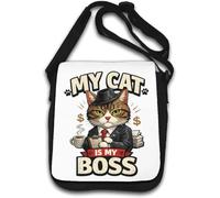 Cat dressed as serious business boss Shoulder Bag White