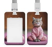 Cat Dressed in Pink Yoga Clothes ID Badge Holder Retractable Clip Card Holder Card Protector Name Badge Name Tag for Work Office Doctor Nurse