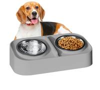 Cat Drinking and Feeding Bowl, Raised Double Bowl for Cats, Slanted Leak-proof Feeder with Non-Slip Base for Feeding, Drinking, Travel, Home, City Life