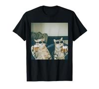 Cat Drinking Beer with Friend Funny Alcohol Men AI Joke T-Shirt