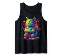 Cat Drinking Bubble Tea - Boba Splash Art Design Tank Top