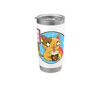 Cat Drinking Bubble Tea Kawaii Rainbow Retro Anime Stainless Steel Insulated Tumbler