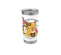 Cat Drinking Bubble Tea Kawaii Rainbow Retro Anime Stainless Steel Insulated Tumbler