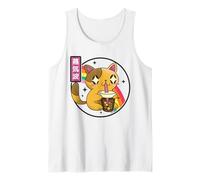 Cat Drinking Bubble Tea Kawaii Rainbow Retro Anime Tank Top