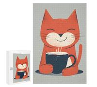 Cat Drinking Coffee Smile: New Year Gift, 1000 PCS Wooden Art Puzzle - for A Rewarding Weekend Challenge