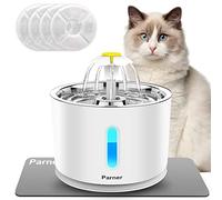 Cat Drinking Fountain, Water Dispenser for Cats with Water Level Window, Cat Water Fountain Stainless Steel with 4 Pieces Hygiene Filter & 1 Silicone Mat, Drinking Fountain for Pets with LED Light