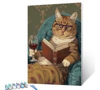 Cat Drinking Red Wine Paint by Numbers for Adults Orange Kitten DIY Oil Painting Painting Kits Canvas with Acrylic Paint Funny Read Cats Wall Art Kitchen Room Decor16x20inch Gift (Frameless)