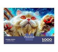 Cat Drinking Water 1000pc Persian Cat Heavy-duty Cardboard Puzzle for Adults Brain Teaser Lovers Team Building Holiday Pastime Collectible Item Missing Piece Guarantee 70x50cm/1000pcs