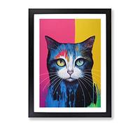 Cat Dripping Paint No.2 Framed Print for Living Room Bedroom Home Office Décor, Wall Art Picture Ready to Hang, Black A2 Frame (62 x 45 cm)