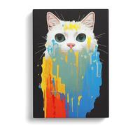 Cat Dripping Paint No.5 Black, Brown, Blue Canvas Print for Living Room Bedroom Home Office Décor, Wall Art Picture Ready to Hang, 30x20 Inch (76x50 cm)