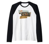 Cat Driving A Car Smoking A Cigarette 1970s Vintage Summer Raglan Baseball Tee